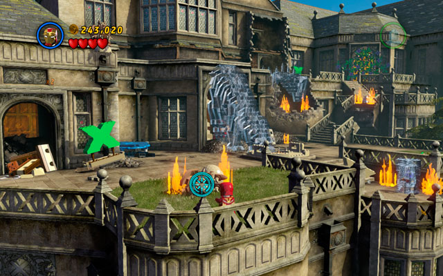 Fourth gargoyle is located near to the entrance door to this location, next to the green X-bush - Juggernauts and Crosses - Minikit Sets - LEGO Marvel Super Heroes - Game Guide and Walkthrough