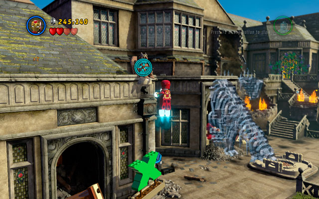 The last statue is standing at the edge of the roof, above the X-bush that we have already mentioned - Juggernauts and Crosses - Minikit Sets - LEGO Marvel Super Heroes - Game Guide and Walkthrough