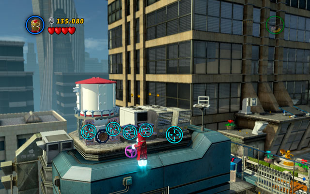 At the end of the stage, but before the final fight with Doctor Octopus, fly to the silo located on the roof of the skyscraper - The Main Campaign - Stan Lee in Peril - LEGO Marvel Super Heroes - Game Guide and Walkthrough
