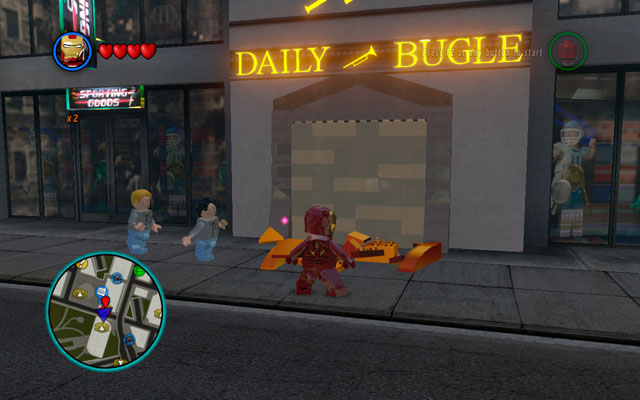 First bonus mission begins after entering to the Daily Bugle building - Tabloid Tidy Up - Deadpool Bonus Missions: Walkthrough - LEGO Marvel Super Heroes - Game Guide and Walkthrough