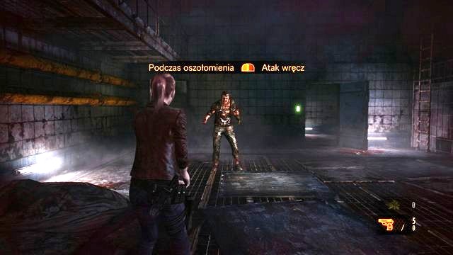 You can knock down the staggering opponent by dashing forward and using melee attack. - Escape the facility - cont. - Penal Colony - Claire - Resident Evil: Revelations 2 - Game Guide and Walkthrough