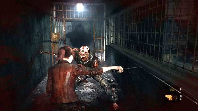 While fighting in close quarters, pay attention to the enemys moves and dodge in time. - Escape the facility - cont. - Penal Colony - Claire - Resident Evil: Revelations 2 - Game Guide and Walkthrough