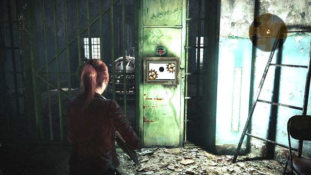 To get past, you need to find the gear and place it in the mechanism. - Escape the facility - activate power supply - Penal Colony - Claire - Resident Evil: Revelations 2 - Game Guide and Walkthrough
