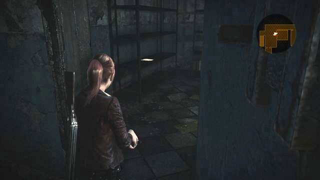 Behind the door, where the opponents dashed out, there is a Document on the shelf. - Escape the facility - activate power supply - Penal Colony - Claire - Resident Evil: Revelations 2 - Game Guide and Walkthrough