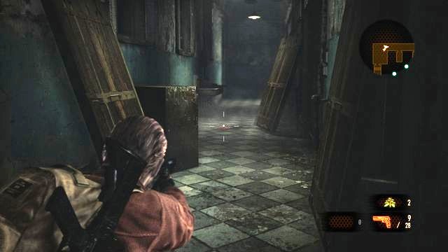 At the correct distance, eliminate the threat by shooting at the bubbling goo. - Cross the building - Penal Colony - Barry - Resident Evil: Revelations 2 - Game Guide and Walkthrough