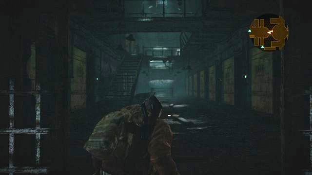After you enter the main part of the prison, watch out for the enemies dropping from above. - Cross the building - Penal Colony - Barry - Resident Evil: Revelations 2 - Game Guide and Walkthrough