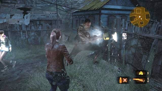 By avoiding his charge, you can make Pedro get his drill stuck in one of the buildings. - Disable the alarm - Contemplation- Claire - Resident Evil: Revelations 2 - Game Guide and Walkthrough
