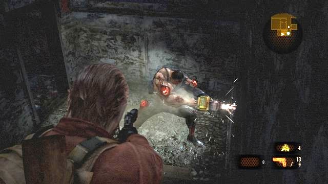 Firing at Pedro becomes much easier after he jams his drill in the wall. - Go to the tower - Mutant Pedro - Contemplation - Barry - Resident Evil: Revelations 2 - Game Guide and Walkthrough