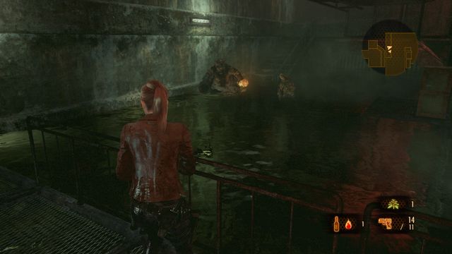 In the place shown in the screen above, you will be attacked by a large mutant shooting missiles from his cauldron for the last time - Get through the sewers - Judgement - Claire - Resident Evil: Revelations 2 - Game Guide and Walkthrough