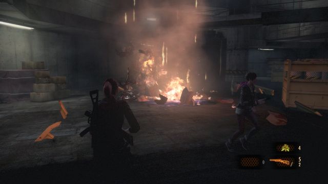 Try to make Neil destroy the yellow tanks. - Fight with Neil - Judgement - Claire - Resident Evil: Revelations 2 - Game Guide and Walkthrough