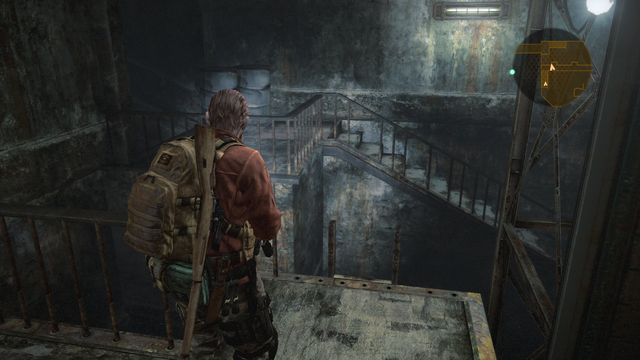 When on top, you will find a brick on the right (Insect Larva under the scaffolding) and you will be attacked by enemies when downstairs. - Leave the sewers - Judgement - Barry - Resident Evil: Revelations 2 - Game Guide and Walkthrough