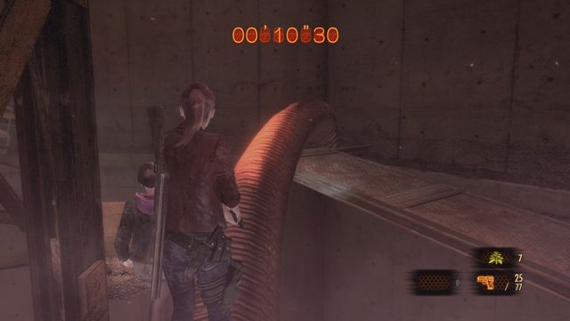 Watch out for the last invisible monstrosity at the end of the pipe. - Run from the monument - countdown - Metamorphosis - Claire - Resident Evil: Revelations 2 - Game Guide and Walkthrough
