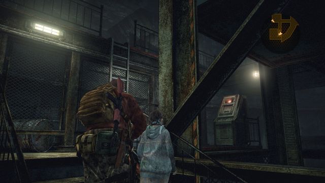 Ladder behind elevator leads to a room in which you will find key that activates the latter. - Follow Alex - Metamorphosis - Barry - Resident Evil: Revelations 2 - Game Guide and Walkthrough