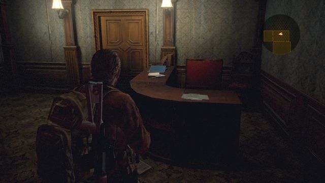 When you have the emblem key found in the dissect room, you will walk to the dining room - Metamorphosis - Barry - Documents - Resident Evil: Revelations 2 - Game Guide and Walkthrough