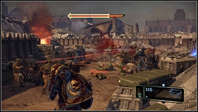 When you destroy the first orc wave, hide behind mantle at the left [1] - 2 - Against all - p. 1 - Walkthrough - Warhammer 40,000: Space Marine - Game Guide and Walkthrough