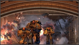 At the moment the second orcs team come up, hide by nearest wall and kill rest of the melee fighting enemies [1] - 3 - Rim of the Beast - Walkthrough - Warhammer 40,000: Space Marine - Game Guide and Walkthrough