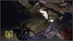 When you get outside, move forward and go into the building on the left [1] - 8 - Whispers of The Dead - p. 1 - Walkthrough - Warhammer 40,000: Space Marine - Game Guide and Walkthrough