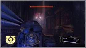 After beginning, run forward until you get to the closed gate [1] - 10 - Mystery Skull - Walkthrough - Warhammer 40,000: Space Marine - Game Guide and Walkthrough