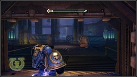 Armed, wait until inquisitor checks the core [1], and then go to the next chamber [2] - 10 - Mystery Skull - Walkthrough - Warhammer 40,000: Space Marine - Game Guide and Walkthrough
