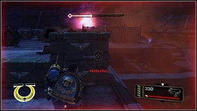 When area is cleared, go to the enemies position, pick up ammo, and turn left [1] - 15 - Prince of Daemons - Walkthrough - Warhammer 40,000: Space Marine - Game Guide and Walkthrough