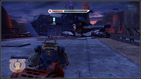 When area get cleared [1], move to the craft of Ultra Marines, which takes you to the destroyed Spire [2] - 16 - Spire of Madness - Walkthrough - Warhammer 40,000: Space Marine - Game Guide and Walkthrough