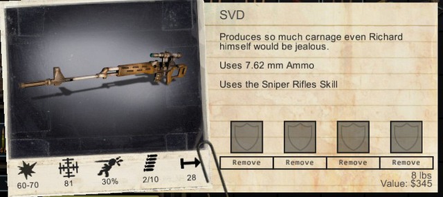 A weapon with its statistics and slots for modifications. - Armors and covers - Combat - Wasteland 2 - Game Guide and Walkthrough