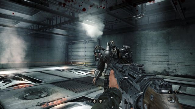 First, you must destroy the wires on his shoulders - Deathsheads Compound - Main missions - Wolfenstein: The New Order (coming soon) - Game Guide and Walkthrough
