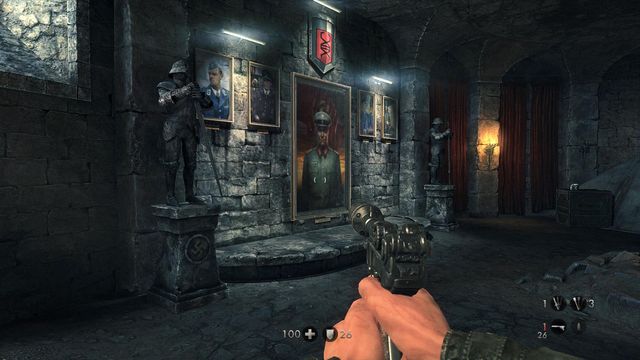 Golden sword in the hall with a spiral staircase - Deathsheads Compound - Secrets - Wolfenstein: The New Order (coming soon) - Game Guide and Walkthrough