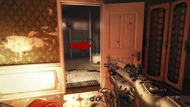 In the bathroom, turn right - Asylum - Secrets - Wolfenstein: The New Order (coming soon) - Game Guide and Walkthrough