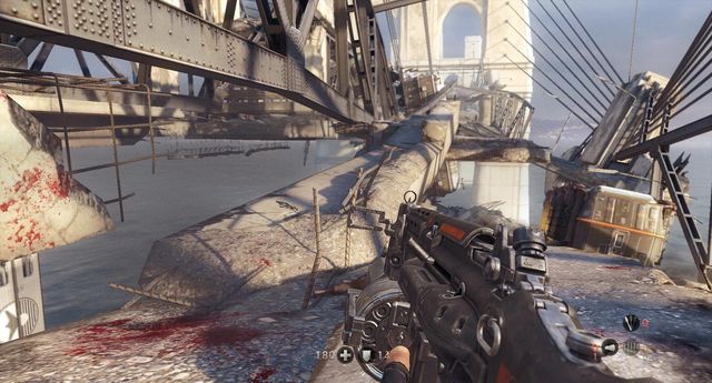 The way to the collectible seen from above. - Gibraltar Bridge - Secrets - Wolfenstein: The New Order - Game Guide and Walkthrough