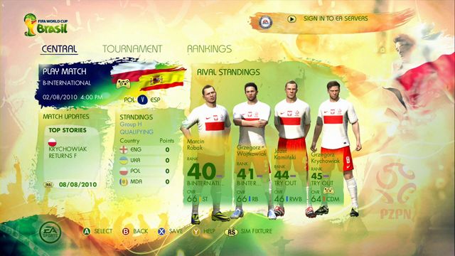 After creating a new file, you see a control panel - Captain Your Country - Game Modes - 2014 FIFA World Cup Brazil - Game Guide and Walkthrough