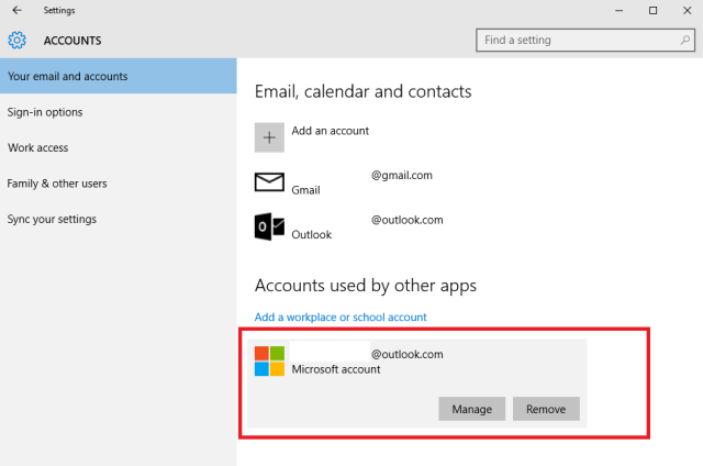 how to delete outlook account on windows 10