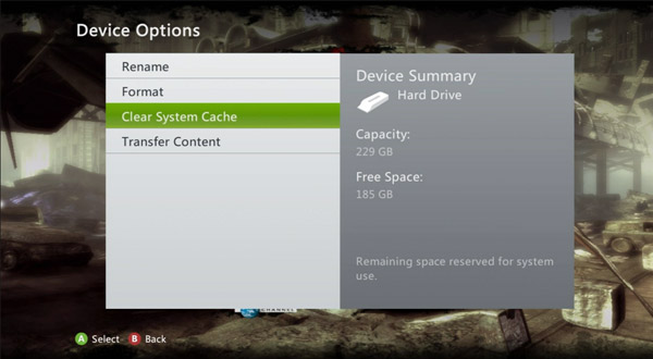 How to clear the system cache on Xbox 360