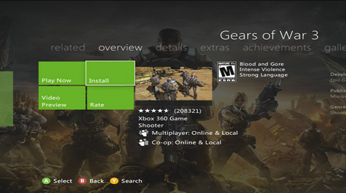 Install Games to the Xbox 360 Hard Drive - Game Details Screen