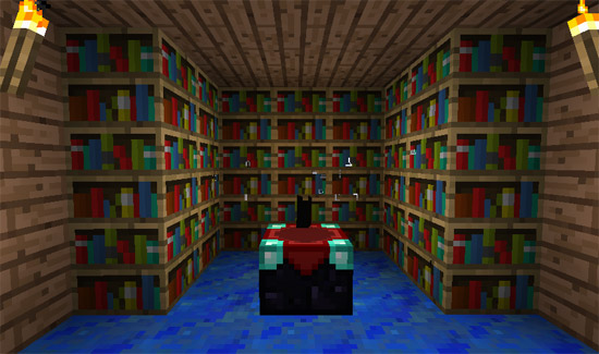 Minecraft: Enchantment table surrounded with bookshelves