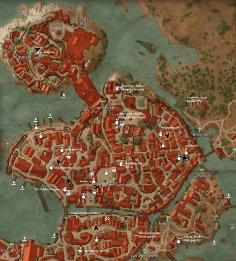 The Witcher 3: Wild Hunt Novigrad Map With Vendors Location Marked