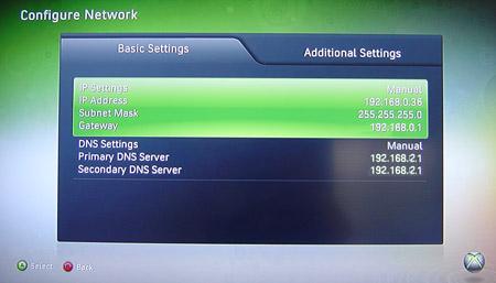 Xbox 360, network settings