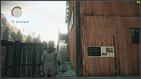 In the coal mine, get out of the car and walk right next to the red building - Walkthrough - Episode 3: Ransom Part 1 - Walkthrough - Alan Wake - Game Guide and Walkthrough