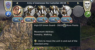 You need remember that the amount of movement points depends on the unit type - Map Exploration - World Map - Age of Wonders III - Game Guide and Walkthrough