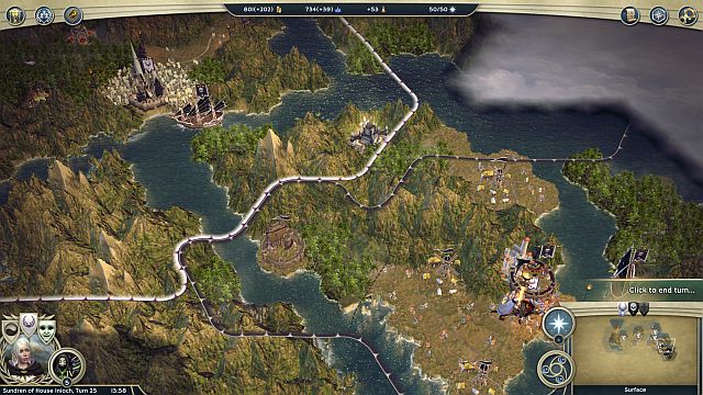One of the cities which you need to raze to the ground, or change the race that inhabits it. - The Sapphire Archipelago - walkthrough - The Elven Court Campaign - Age of Wonders III - Game Guide and Walkthrough
