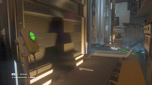 After you cross the room, go to the very end of the warehouse and call the elevator (down) - Go back to Taylor with the medicine - Walkthrough - Alien: Isolation - Game Guide and Walkthrough