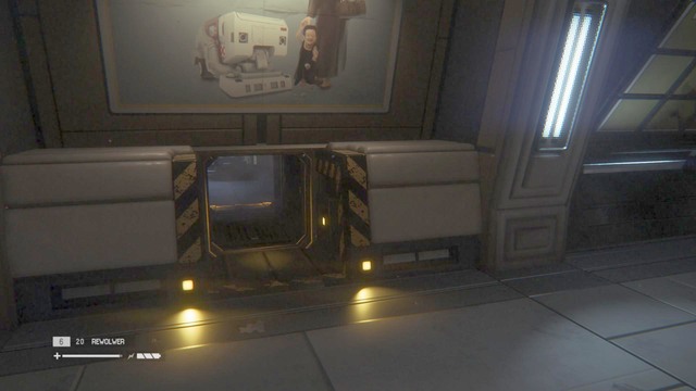 The corridor leads to a locked door, and when you get there, activate the vacuum cleaner on the right - Find a way to the Colonial Marshal Bureau - Walkthrough - Alien: Isolation - Game Guide and Walkthrough
