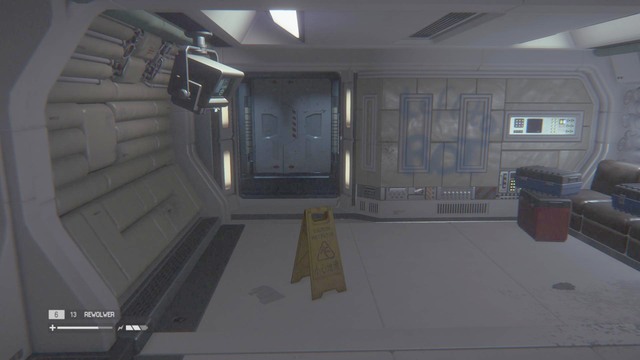 While walking in this direction, you will walk past the first elevator (this one leads to the Med Station), so ignore it, and go through the door, then turn left, to get to the elevator that leads to Seegson Synthetics - Find Samuels in Seegson Synthetics - Walkthrough - Alien: Isolation - Game Guide and Walkthrough