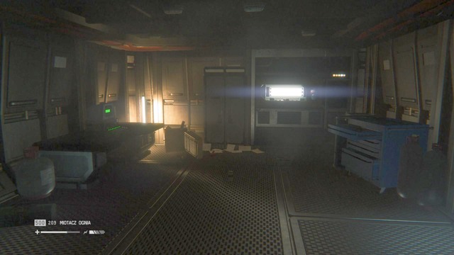 Go through the door and follow the corridor straight ahead, until you get to the location shown in the picture - Explore the Anesidora - Walkthrough - Alien: Isolation - Game Guide and Walkthrough