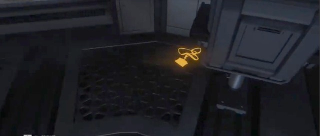 An ID Tag lies under a desk next to a chair in Scimed Tower - Sevastopol Scimed Tower - Missing persons and Archive Logs - Alien: Isolation - Game Guide and Walkthrough