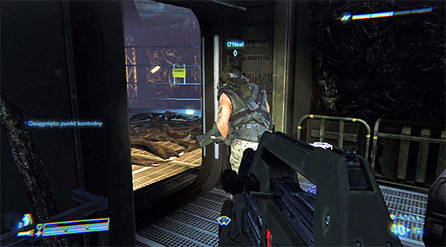 The current part of exploring the USS Sulaco is very linear, and what's more, you won't run into any aliens for now - Get to the cargo bay to aid with the cas-evac - Mission 1: Distress - Aliens: Colonial Marines - Game Guide and Walkthrough