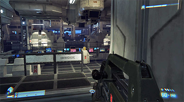 Continue going through the command deck, choosing the passage close either to the left or the right turret - Clear the Command Deck and stop the attack on the Sephora (part 2) - Mission 2: Battle for Sulaco - Aliens: Colonial Marines - Game Guide and Walkthrough