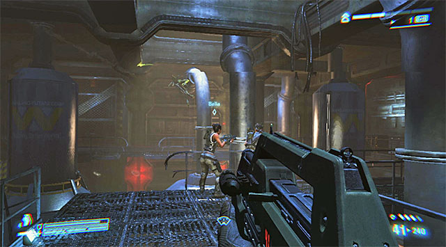 In another room with metal galleries, watch out both for mercenaries and Xenomorphs - Get to the dropship to escape the Sulaco - Mission 3: Sulaco Falls - Aliens: Colonial Marines - Game Guide and Walkthrough