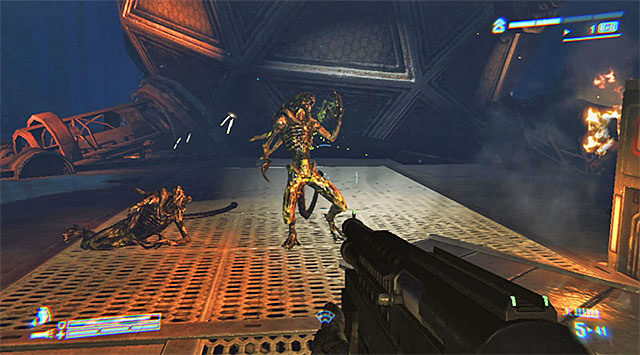 Use the newly unlocked passage and equip your best weapon against Xenomorphs (my recommendation is the regular or tactical shotgun), because soon you'll be bumping into them - Get to the dropship to escape the Sulaco (part 2) - Mission 3: Sulaco Falls - Aliens: Colonial Marines - Game Guide and Walkthrough
