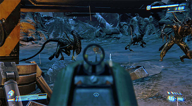 Don't rush towards the crash site; there'll be some fighting with Xenos first - Help the crashed dropship survivors fight off the Xenos - Mission 10: Derelict Reclaimed - Aliens: Colonial Marines - Game Guide and Walkthrough